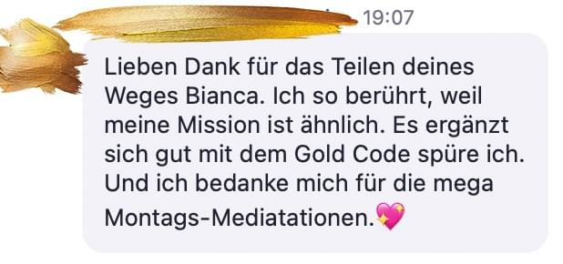 Nachricht einer Teilnehmerin über den Goldcode
